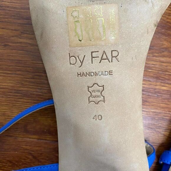 𝅺by FAR Magnolia Ankle Strap Handmade Leather Heeled Sandals Marine Blue - Picture 8 of 8